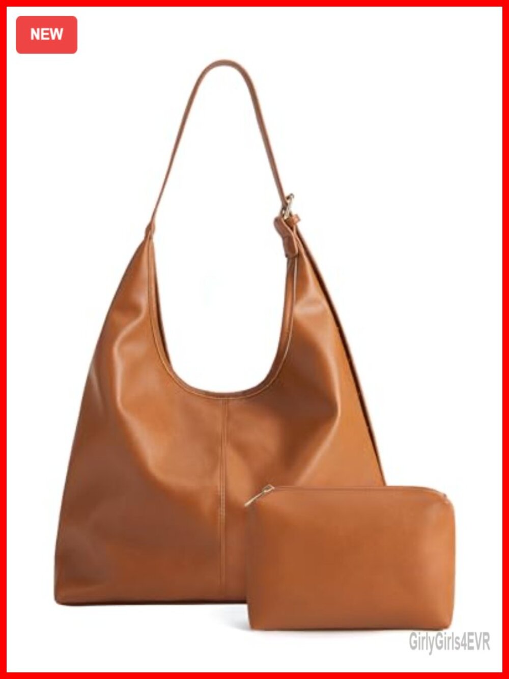 Vegan Leather Hobo Bag Shoulder Purse with Pouch Soft Slouchy Tote Crossbody